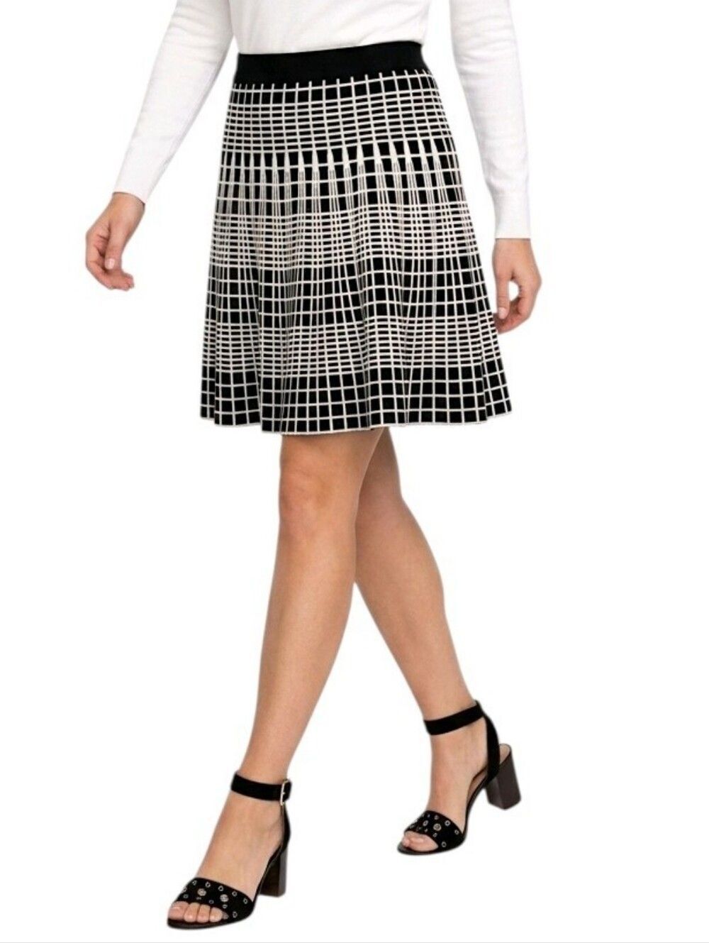 Chelsea & Theodore Black & White High-Waisted Flaired A-Line Skater Skirt Size L